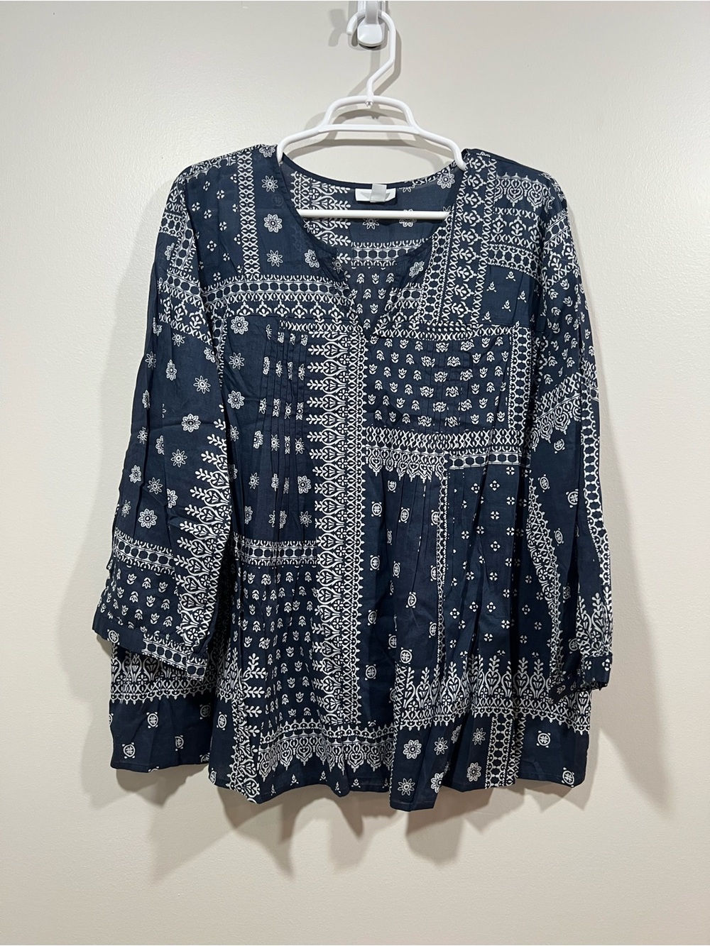 J. Jill Navy Blue Bandana Print Peasant Cotton Top Size Large